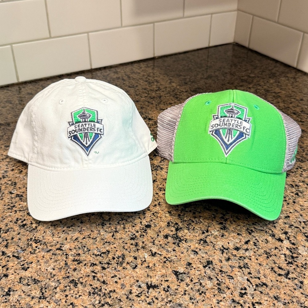 Seattle Sounders FC Adidas Hat Lot 2 MLS Trucker Dad Cap White Green